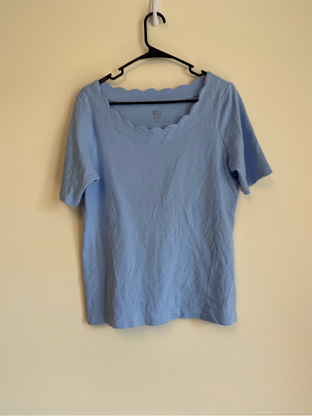 Kim Rogers Light Blue Scallop Neck Short Sleeve Top